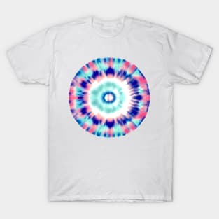 Pink and teal tie dye pattern circle, boho yoga design T-Shirt